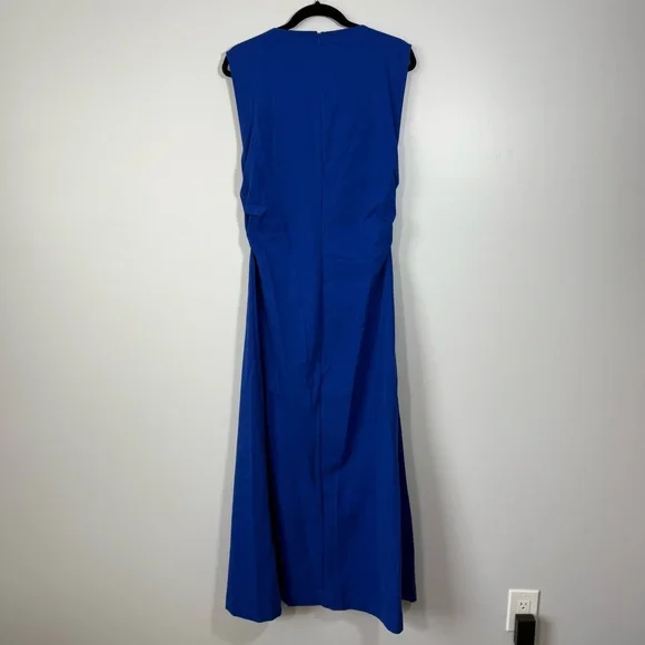 New Cos Gathered Midi Maxi Dress Blue Sleeveless Jersey Elastane Ruched Large - Picture 9 of 9